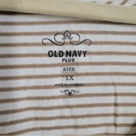 Old Navy Top Size 1X White Tan Stripe Sleeveless Tank Sequins Henley - Picture 6 of 7